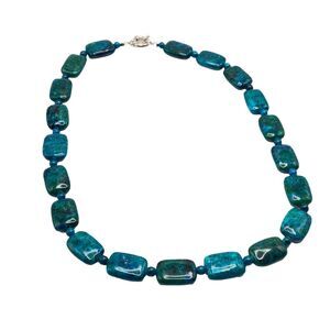 Stone Beaded Necklace Silver Tone Spring Ring Clasp Blue Green Womens Beautiful